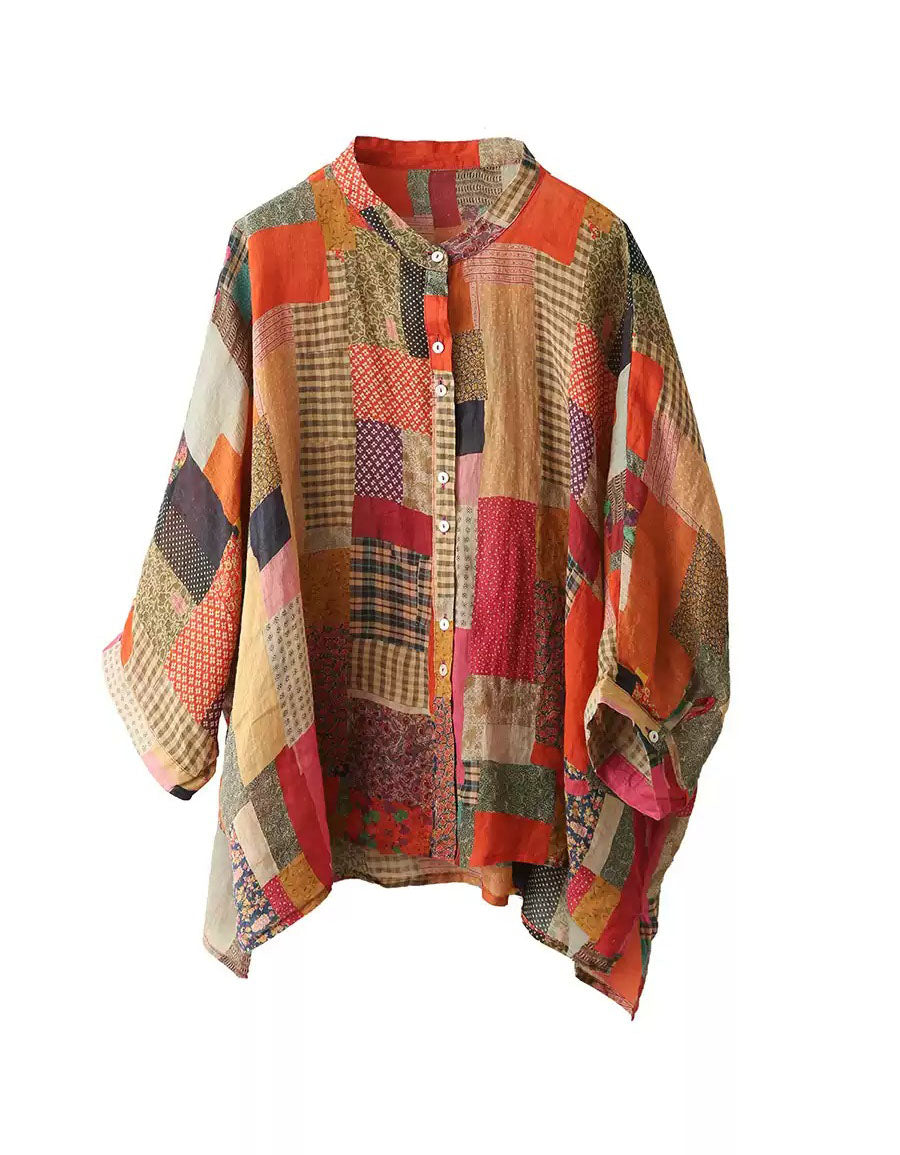 Artistic Print Casual Patchwork Blouse for Women
