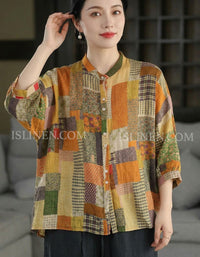 Women’s Vintage Patchwork Button Up Blouse