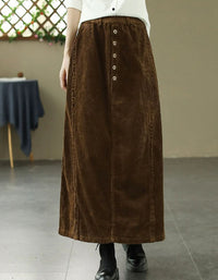 Women’s Retro Button Front Corduroy Maxi Skirt