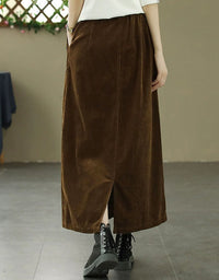 Women’s Retro Button Front Corduroy Maxi Skirt