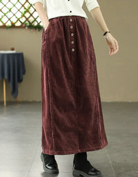 Women’s Retro Button Front Corduroy Maxi Skirt