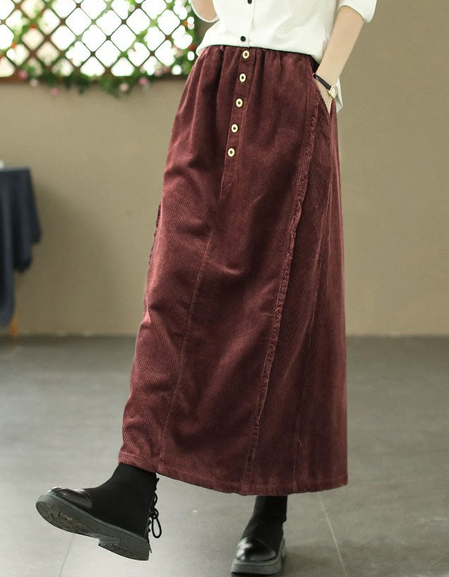 Women’s Retro Button Front Corduroy Maxi Skirt