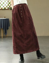 Women’s Retro Button Front Corduroy Maxi Skirt