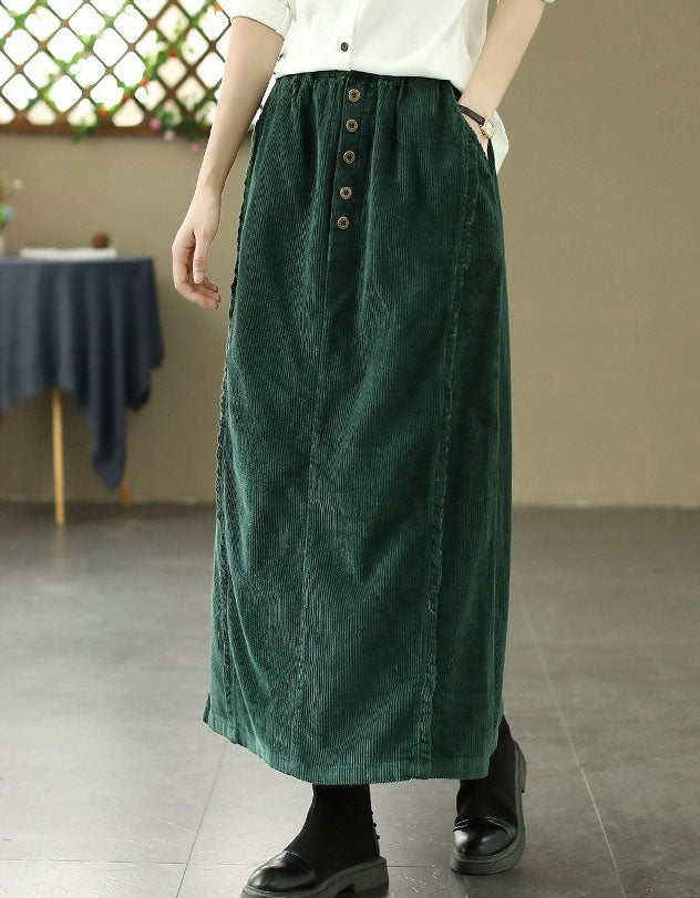 Women’s Retro Button Front Corduroy Maxi Skirt