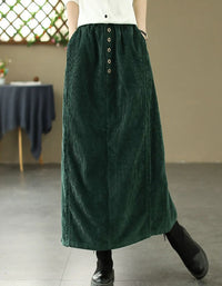 Women’s Retro Button Front Corduroy Maxi Skirt