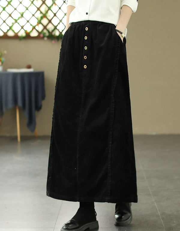 Women’s Loose Casual Button Front Corduroy Maxi Skirt