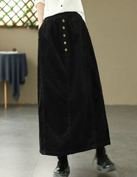 Women’s Retro Button Front Corduroy Maxi Skirt