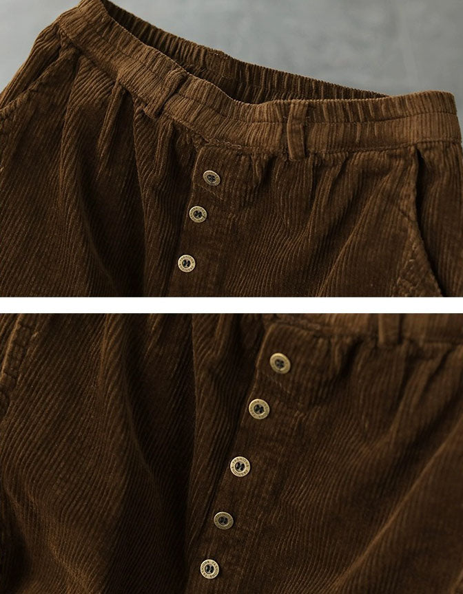 Women’s Retro Button Front Corduroy Maxi Skirt