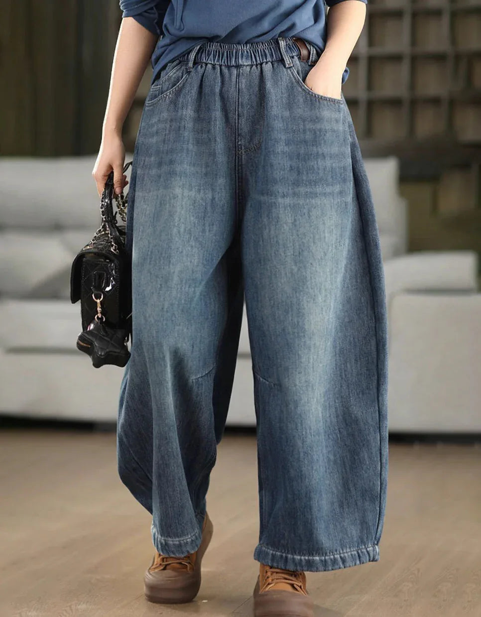 Women’s Retro Casual Loose Fleece Lined Jeans - Islinen