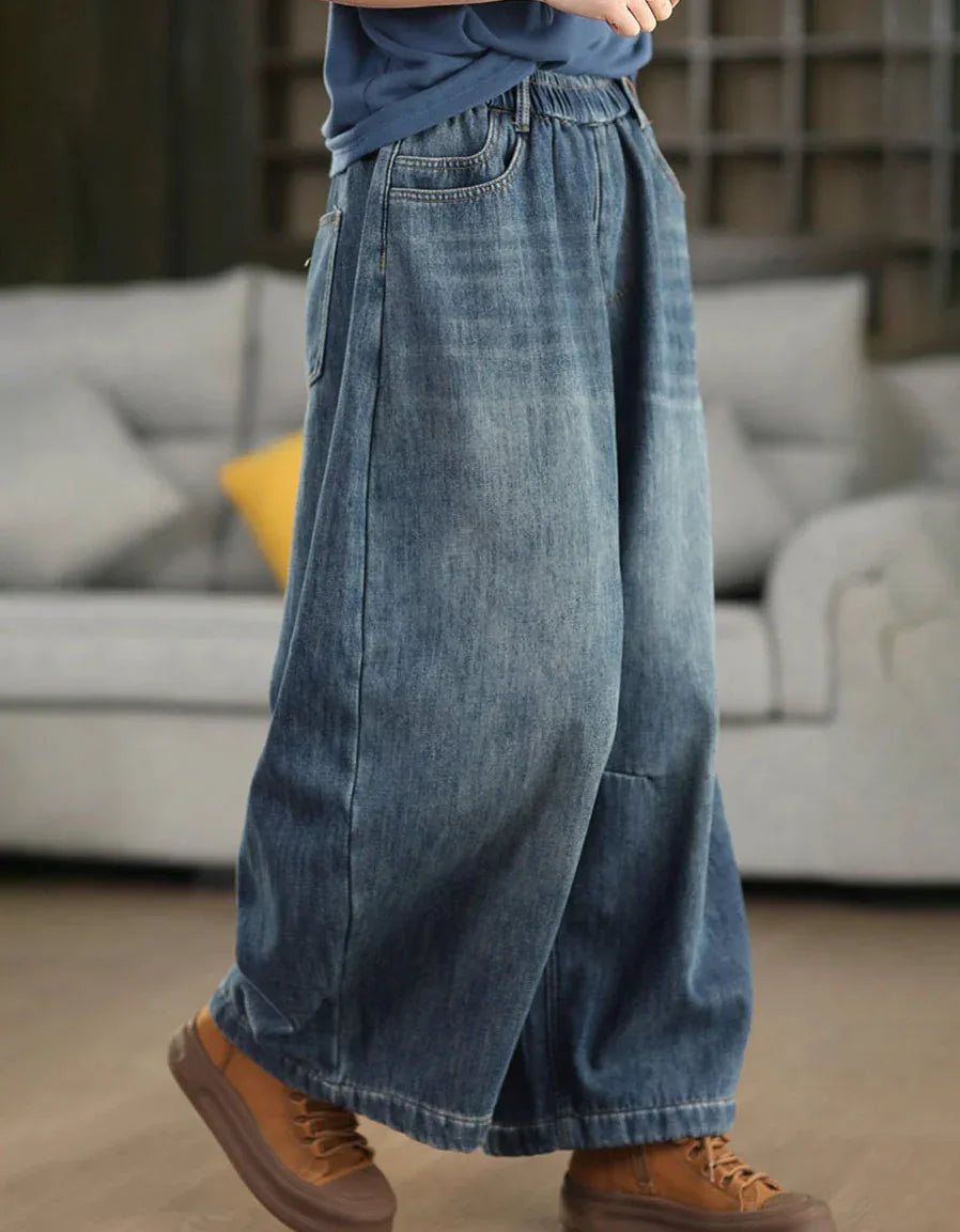 Women’s Retro Casual Loose Fleece Lined Jeans - Islinen