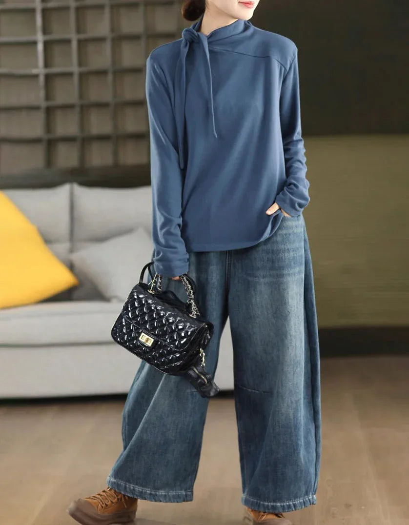 Women’s Retro Casual Loose Fleece Lined Jeans - Islinen