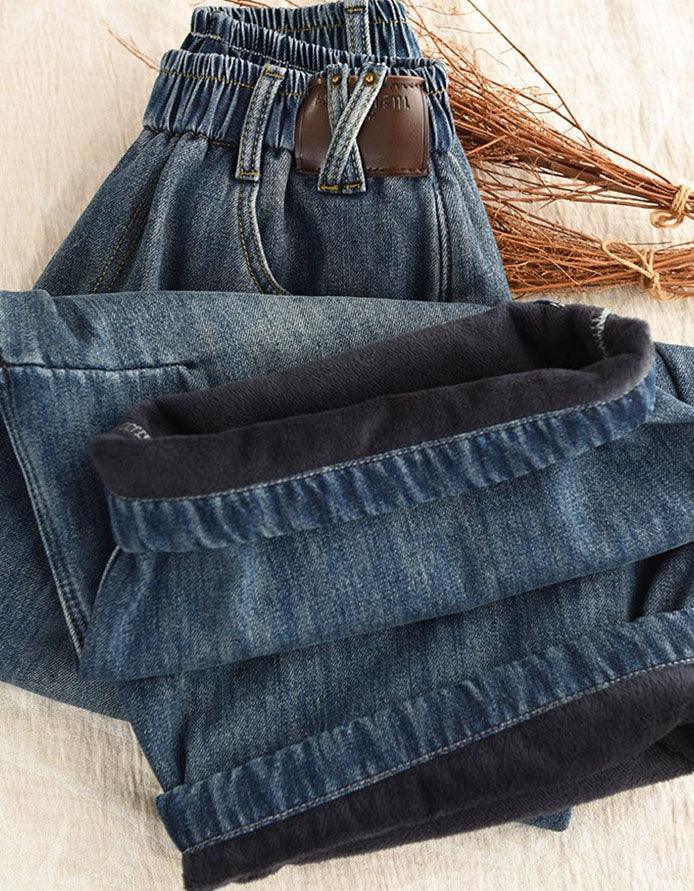 Women’s Retro Casual Loose Fleece Lined Jeans - Islinen