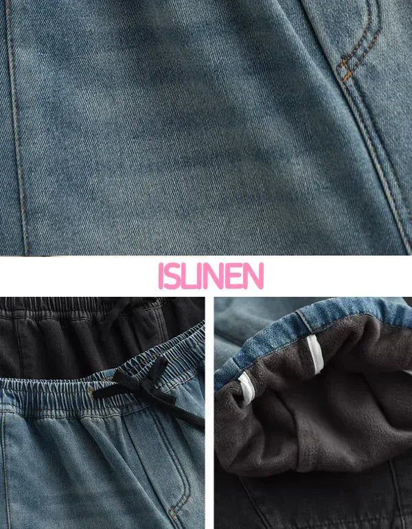 Women’s Retro Casual Loose Fleece Lined Jeans - Islinen