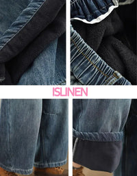 Women’s Retro Casual Loose Fleece Lined Jeans - Islinen