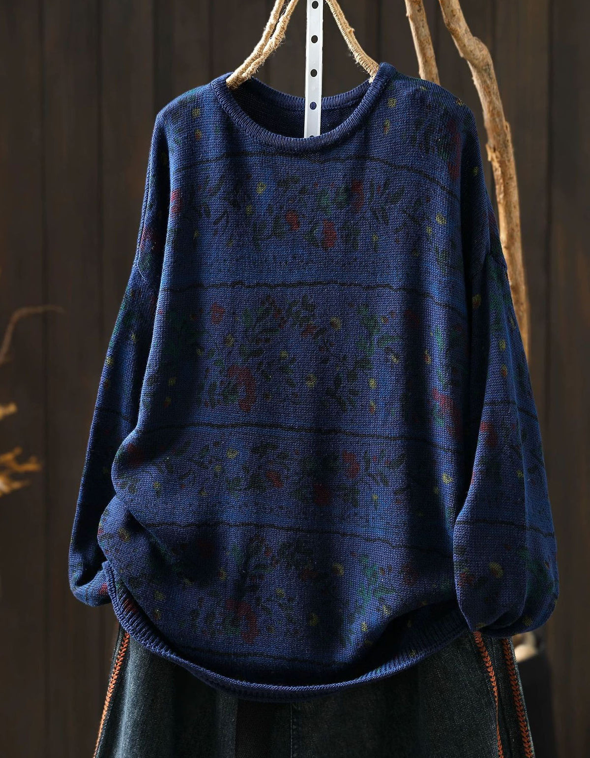 Women’s Floral Knit Sweater with Vintage Botanical Pattern