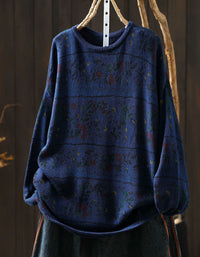 Women’s Floral Knit Sweater with Vintage Botanical Pattern