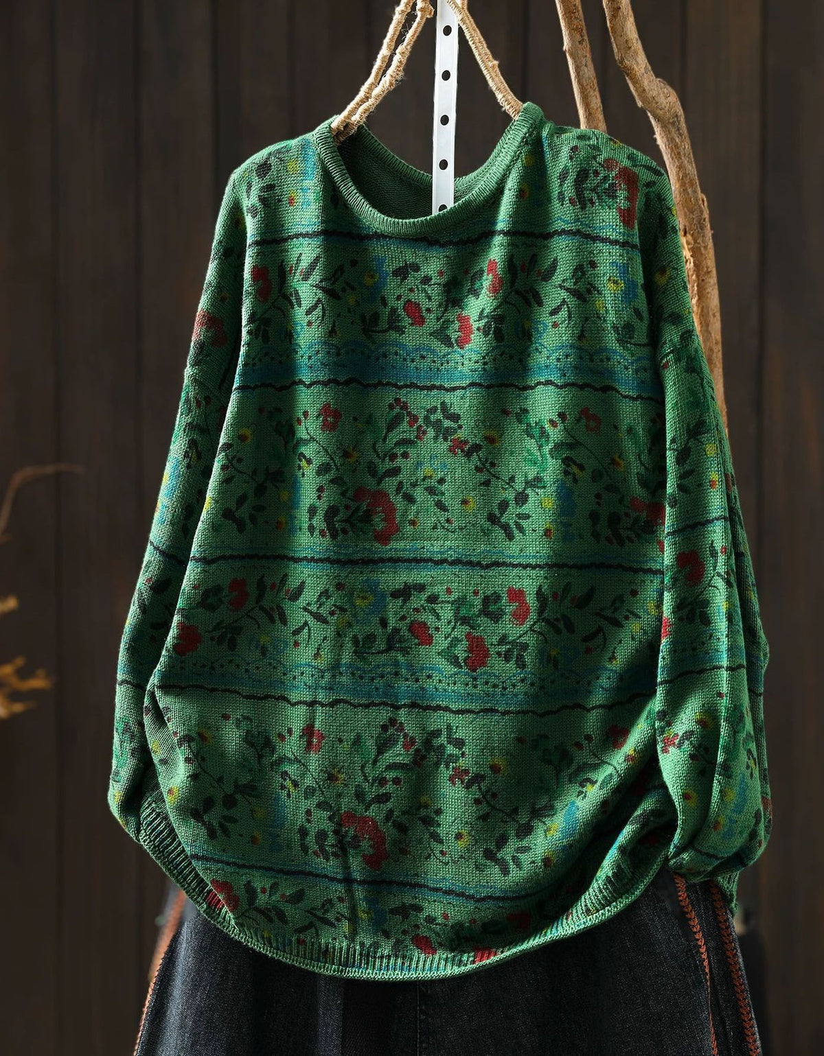 Women’s Colorful Floral Pattern Vintage Knit Sweater