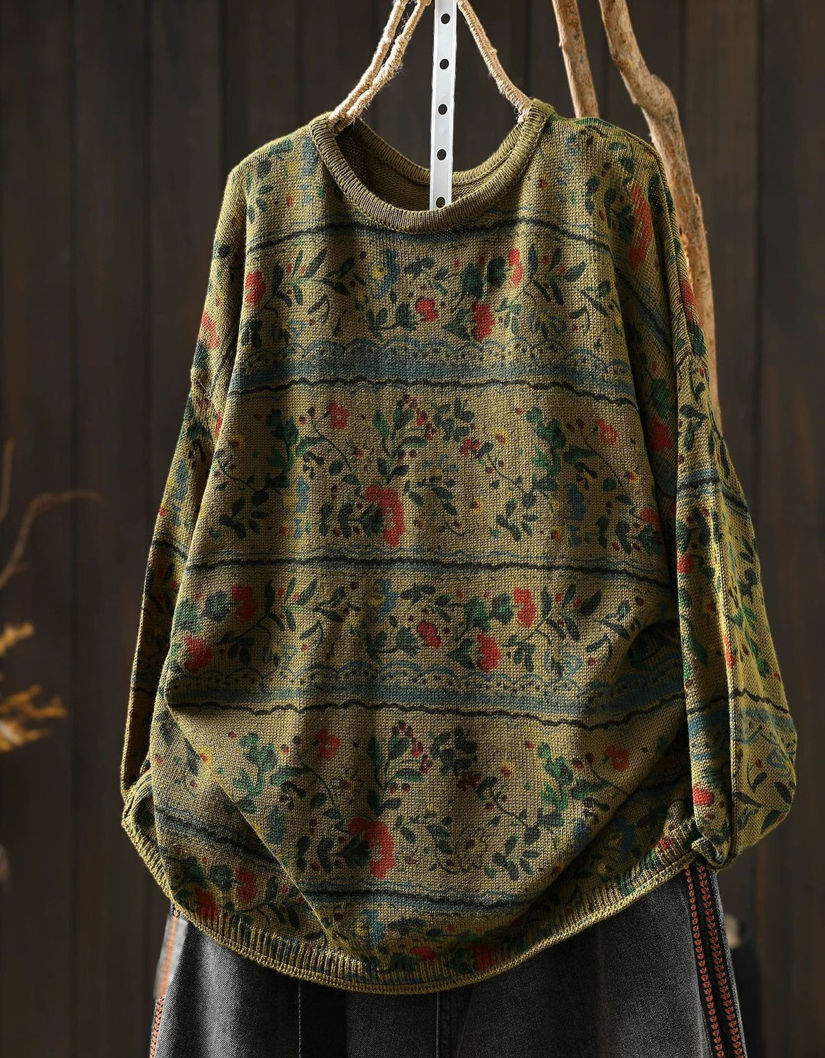 Women’s Retro Floral Crewneck Knit Sweater