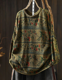 Women’s Retro Floral Crewneck Knit Sweater