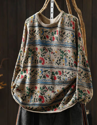 Women’s Vintage Botanical Floral Knit Pullover Sweater