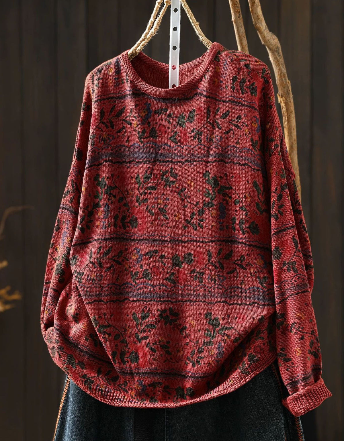 Women’s Floral Pattern Crewneck Casual Knit Sweater