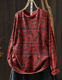 Women’s Floral Pattern Crewneck Casual Knit Sweater