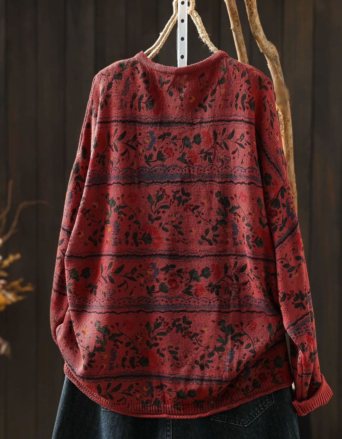 Women’s Vintage Floral Print Knit Pullover Sweater