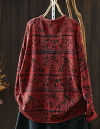 Women’s Vintage Floral Print Knit Pullover Sweater