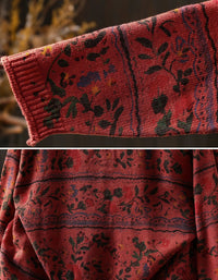 Women’s Colorful Vintage Floral Knit Crewneck Pullover