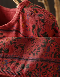 Women’s Retro Botanical Floral Pattern Knit Sweater