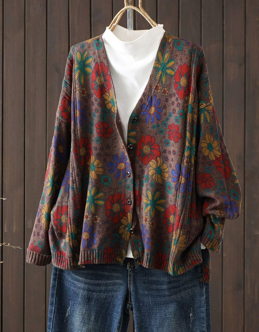 Women's Colorful Floral Knit Cardigan Sweater