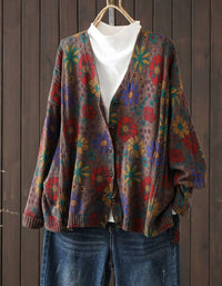Women's Colorful Floral Knit Cardigan Sweater
