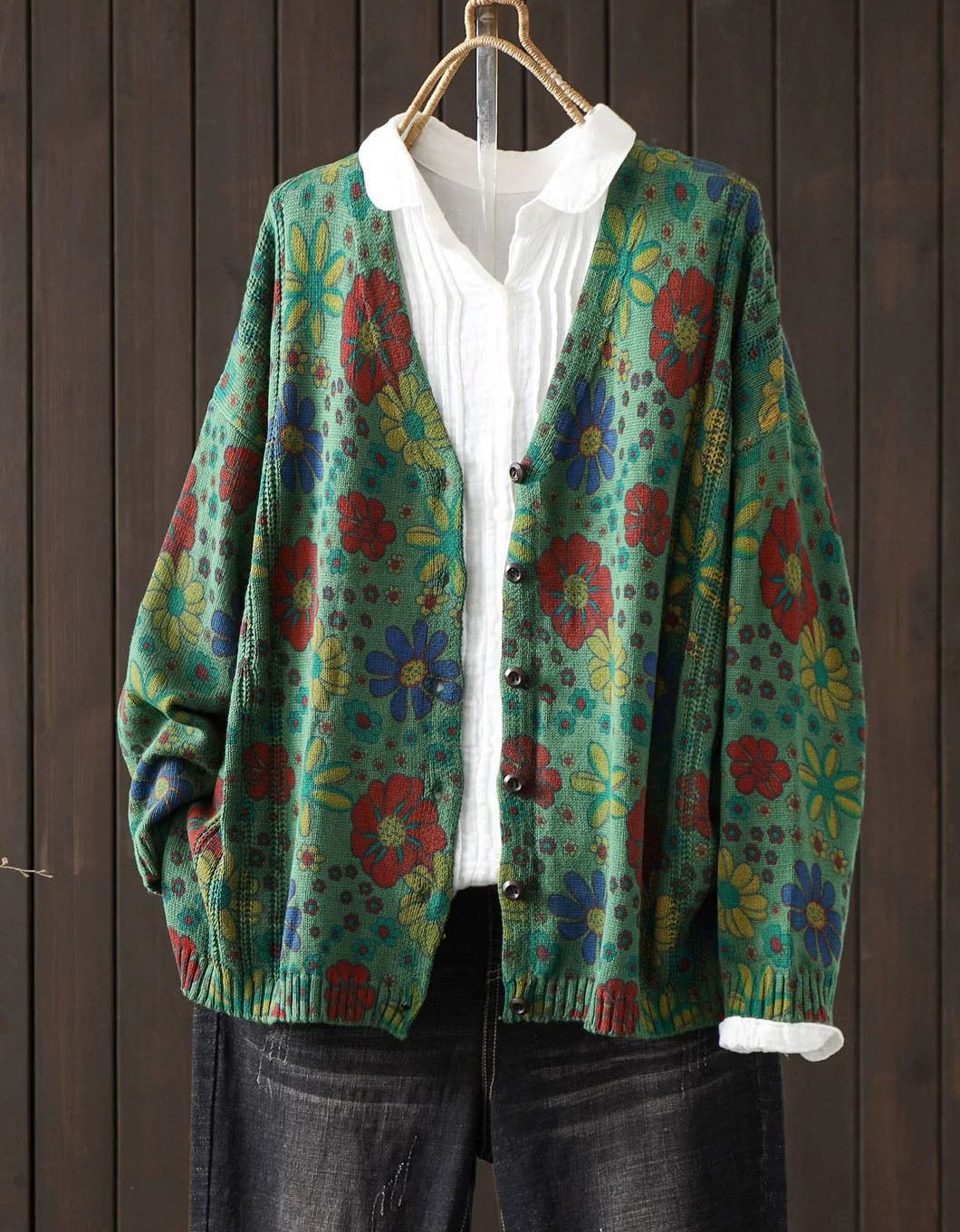 Floral Knit Cardigan for Women Colorful Button Front