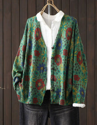 Floral Knit Cardigan for Women Colorful Button Front