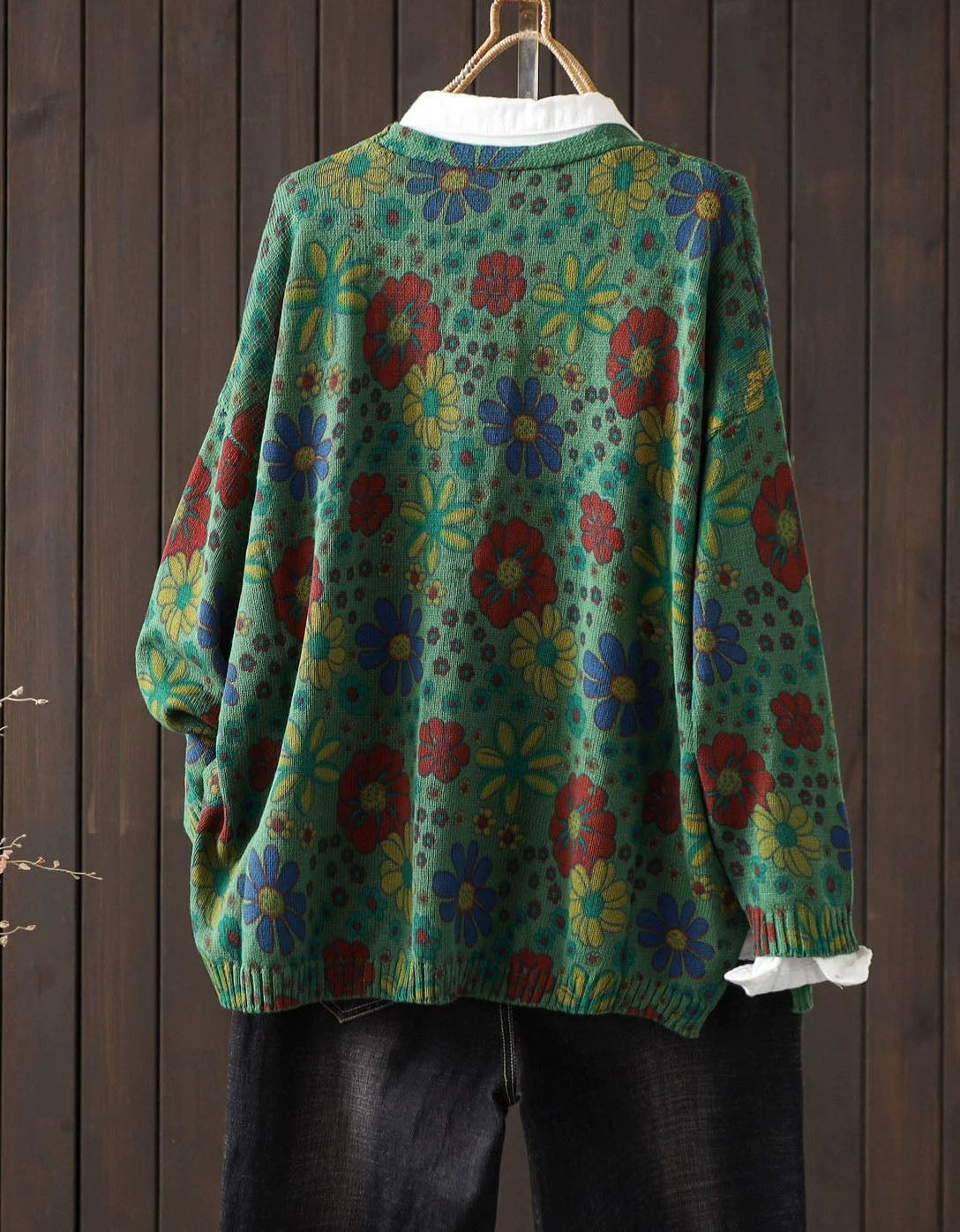 Women's Retro Floral Knit Cardigan Long Sleeve
