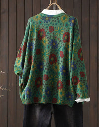 Women's Retro Floral Knit Cardigan Long Sleeve