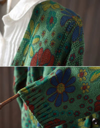 Women's Floral Print Knit Cardigan Button Sweater