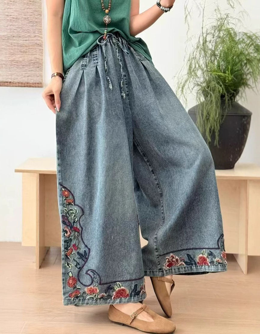 Women’s Retro Embroidered Loose Wide Leg Jeans