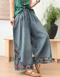 Women’s Retro Embroidered Loose Wide Leg Jeans