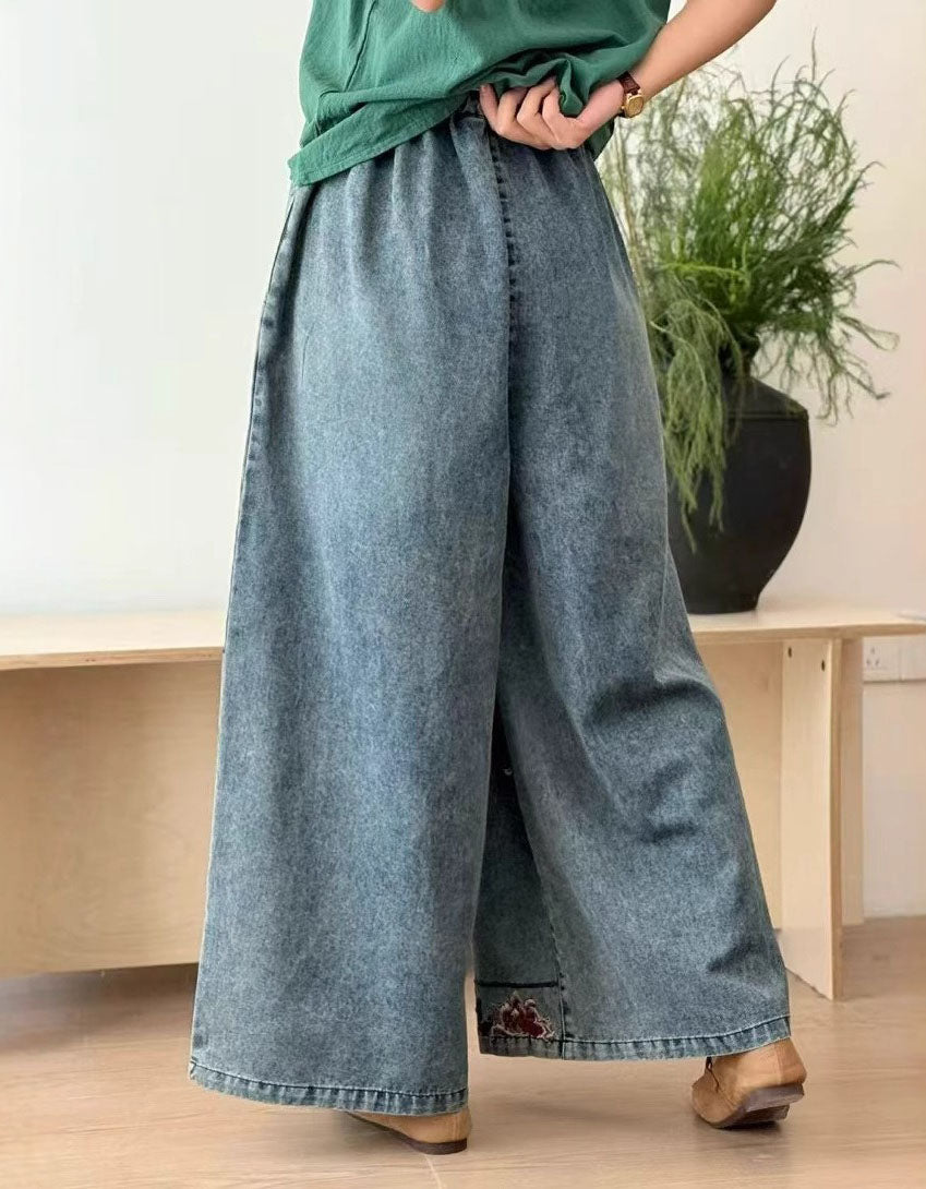 Women’s Retro Embroidered Loose Wide Leg Jeans