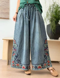 Women’s Retro Embroidered Loose Wide Leg Jeans