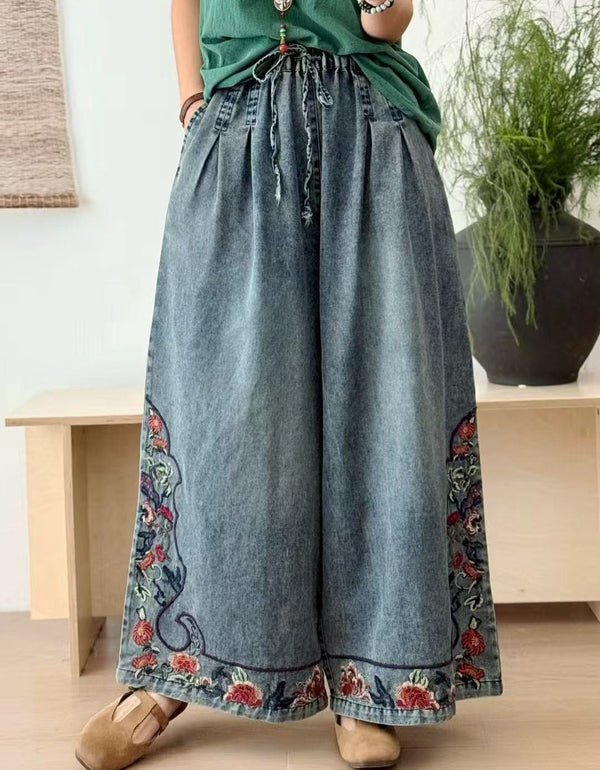 Women’s Retro Embroidered Loose Wide Leg Jeans