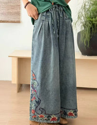 Women’s Retro Embroidered Loose Wide Leg Jeans