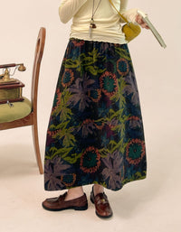 Women's Boho Floral Midi Skirt – Vintage Printed Casual Skirt
