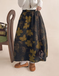 Women's Floral Print Midi Skirt – Elastic Waist Vintage Boho Skirt