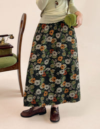 Women's Vintage Floral Skirt – Relaxed Fit Elastic Waist Midi Skirt