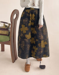 Vintage Floral Midi Skirt for Women – Boho Elastic Waist Skirt