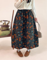 Women's Dark Floral Skirt – Vintage Midi Length Casual Skirt