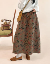 Women's Retro Floral Midi Skirt – Relaxed Fit Boho Skirt