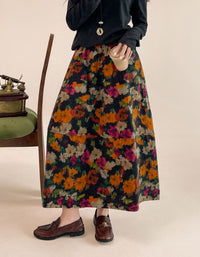 Women's Cottagecore Floral Midi Skirt – Vintage Casual Elastic Waist